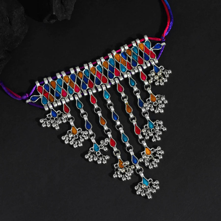 Multi Color Choker Oxidised Necklace