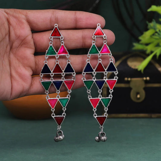 Multi Color Meenakari Oxidised Earrings