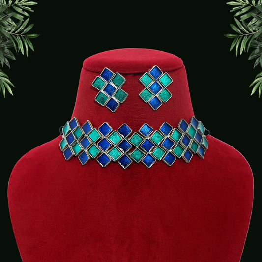 Blue & Green Oxidised Choker Set