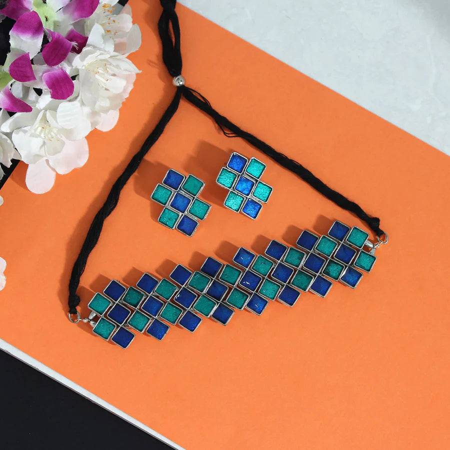 Blue & Green Oxidised Choker Set