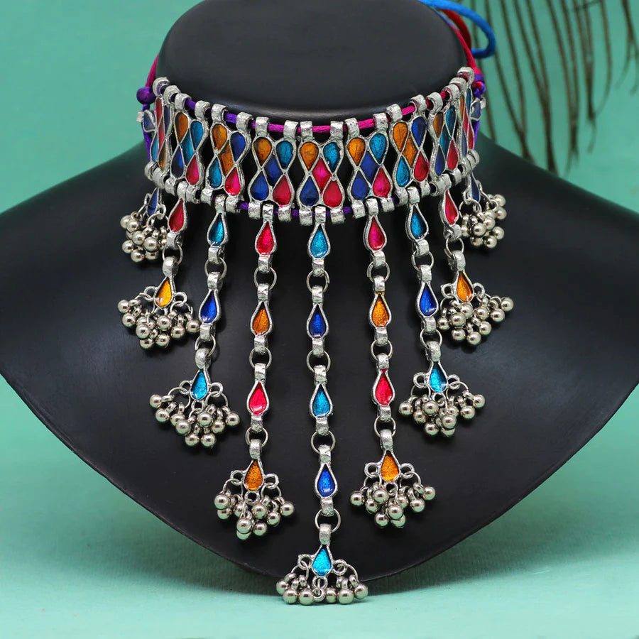 Multi Color Choker Oxidised Necklace