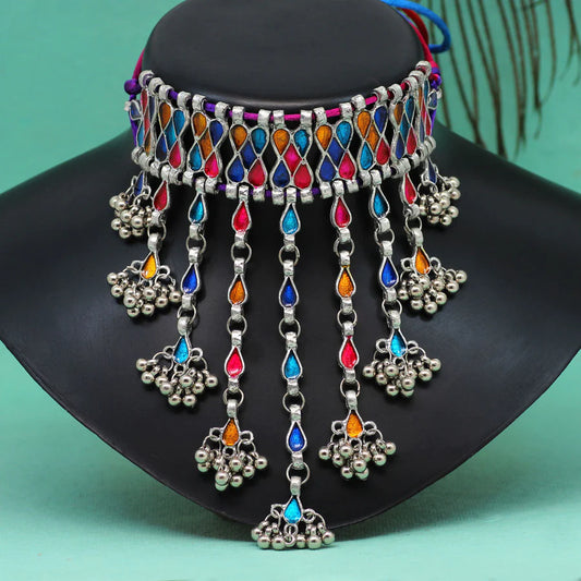 Multi Color Choker Oxidised Necklace