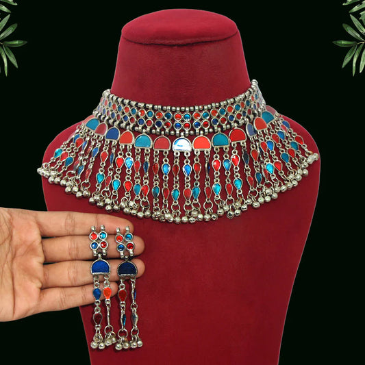 Multi Color Choker Oxidised Necklace Set
