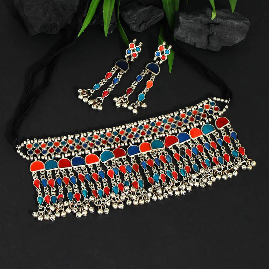 Multi Color Choker Oxidised Necklace Set