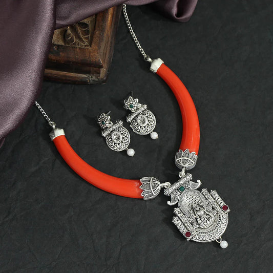 Temple Themed Oxidised Necklace Set