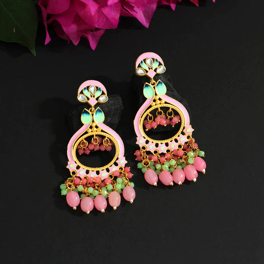 Pink Kundan Dangles