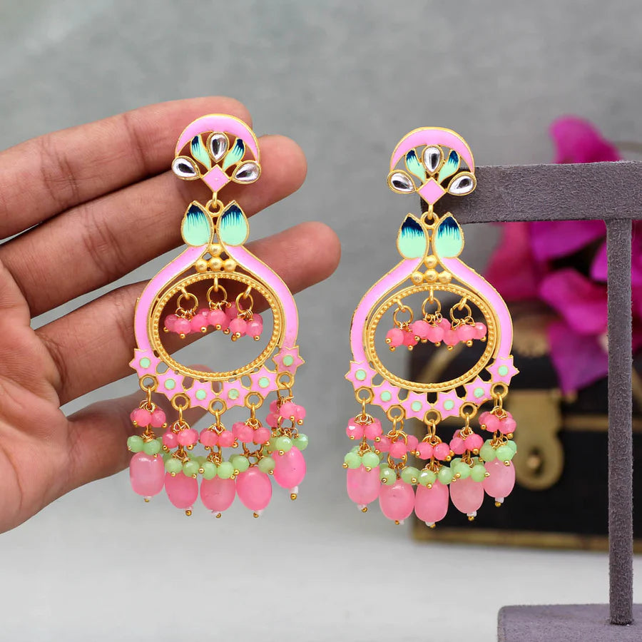 Pink Kundan Dangles