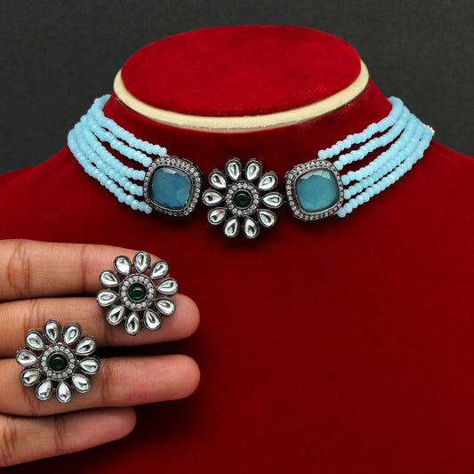 Blue Choker Set with Beads