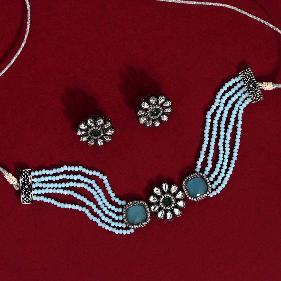 Blue Choker Set with Beads