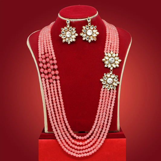 Long Kundan Necklace Set - Double Stars