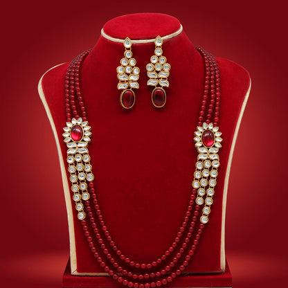 Long Kundan Necklace Set - Flowers