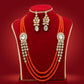 Long Kundan Necklace Set - Flowers