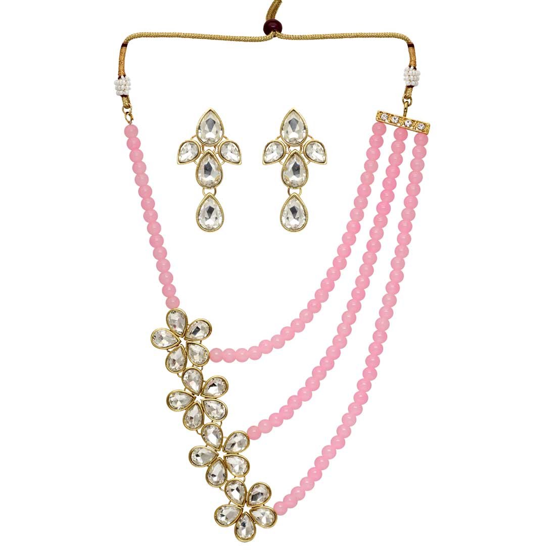 Pink Color Kundan Necklace With Earrings